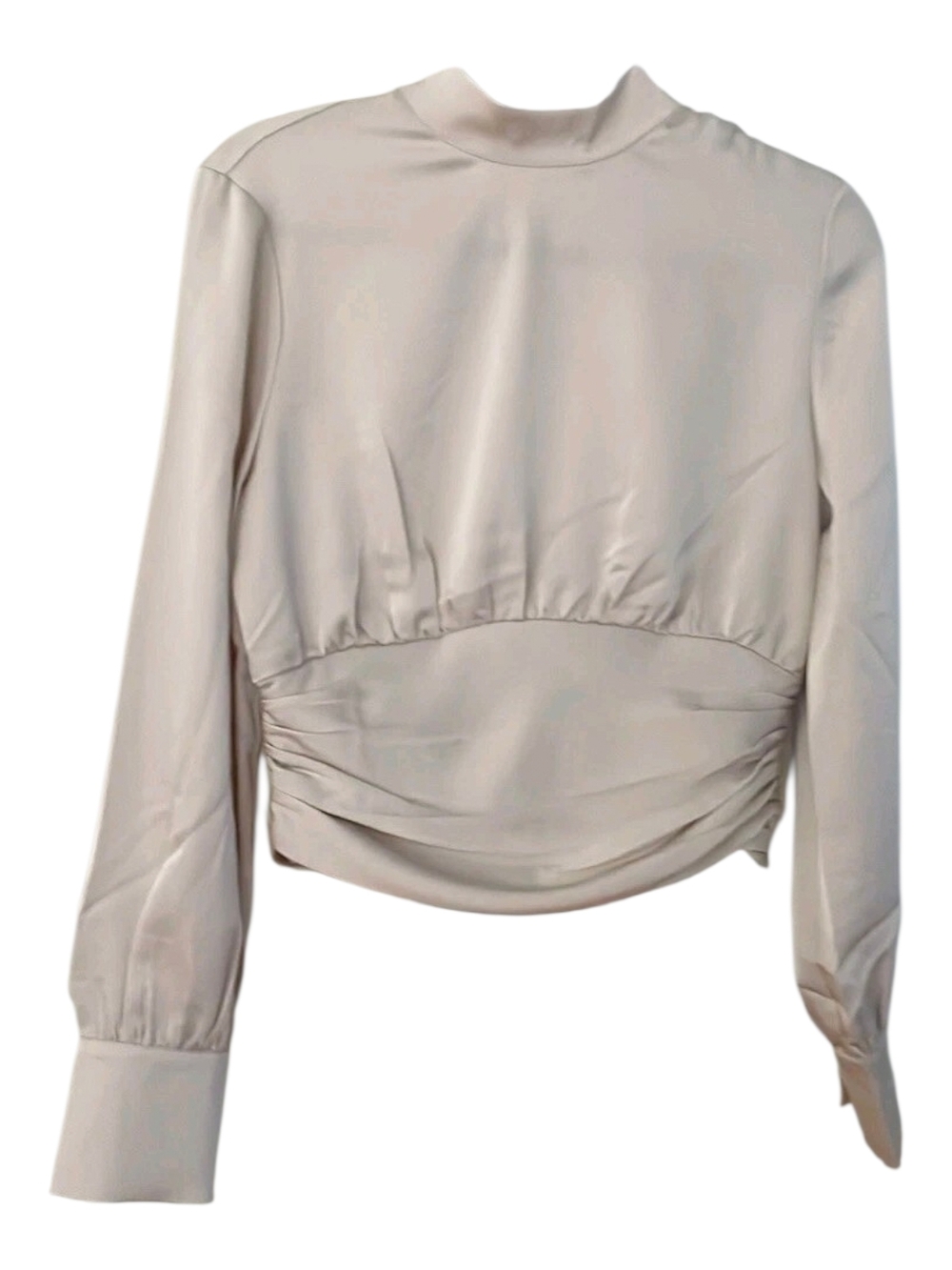 House of Harlow Cream Mock Neck Ruched Long Sleeve Top